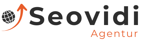Logo der Seovidi-Agentur im Orange-Style und einen exponentiellen Graph um den Planeten für den Header-Bereich.