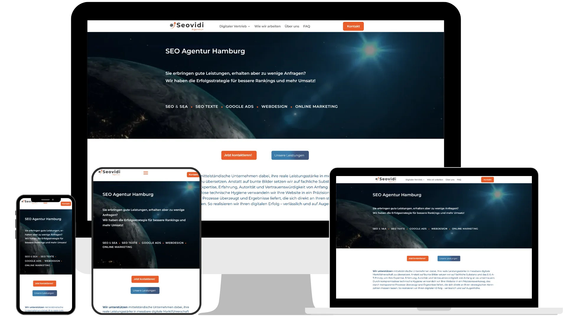 Die Visualisierung des Responsive Design der Seovidi-Agentur sorgt für eine optimale Darstellung auf allen Endgeräten.