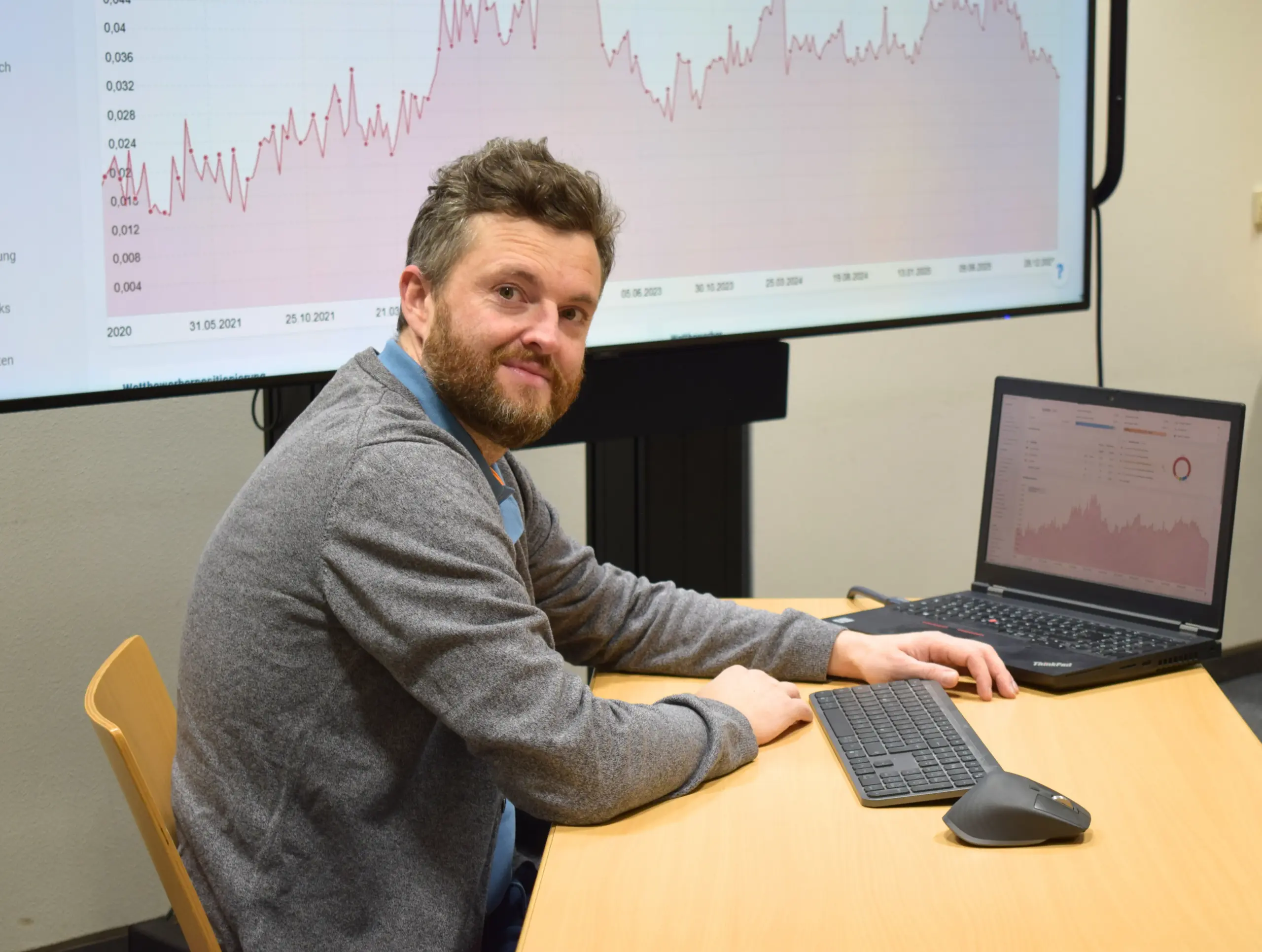 Fachliche Analyse von Performance-Daten am Arbeitsplatz im Rahmen einer monatlichen SEO Betreuung für eine nachhaltige Suchmaschinenoptimierung.