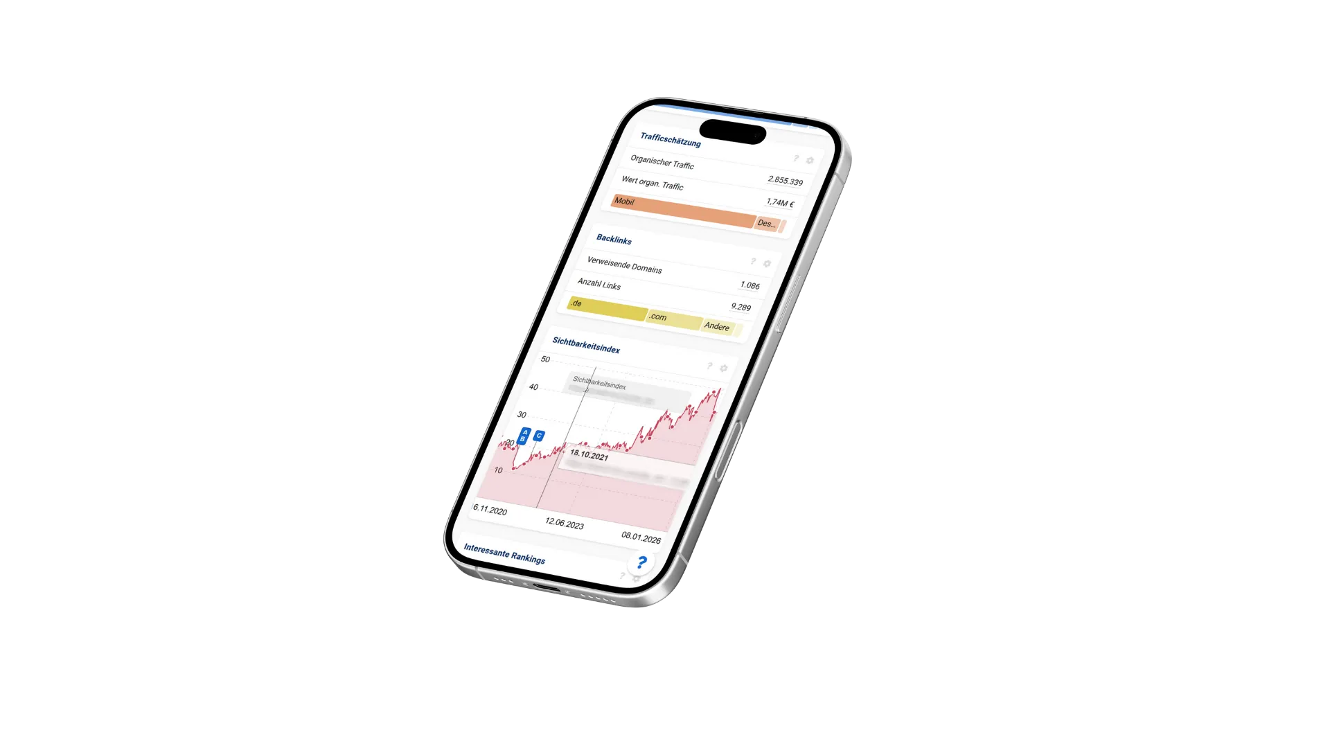 SEO Beratung - Handy-Mockup mit einer grafischen Auswertung zur Identifikation von Nischenpotenzialen im Google-Ranking .
